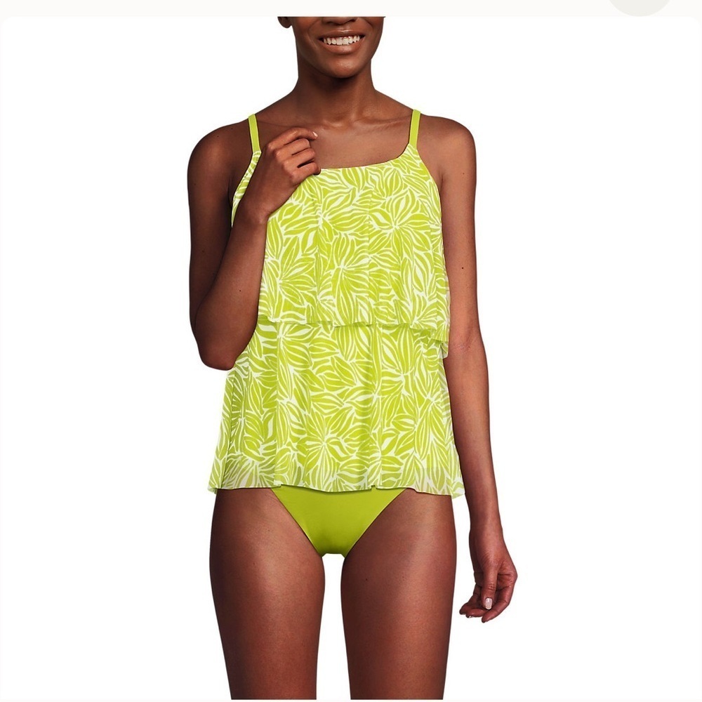 Lands’ End Chlorine Resistant Mesh Scoop Neck Tiered Tankini Top